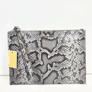 Michael Kors Jet Set Travel XL Clutch Wristlet MK Signature Pearl Grey Leather